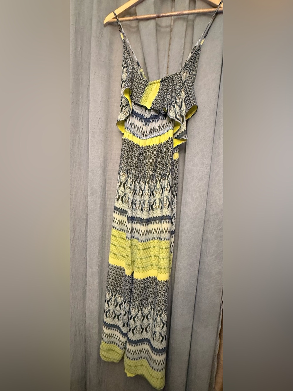 Yellow Patterned Ruffle-Trim Maxi Dress - Picture 2 of 5